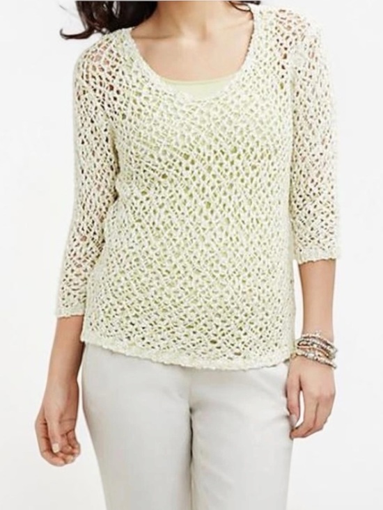 J. Jill Sweaters - J Jill Womens Open Knit Sweater Small Beach Coastal Euro Summer Butter Yellow